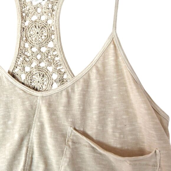 Aerie Crochet Racerback Crop Tank Top Size S Beige Pocket Boho Festival Style - Picture 3 of 9